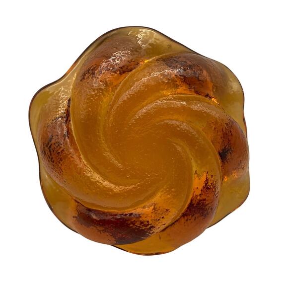 VTG Fenton Amber Heavy Art Glass Trinket Candy Dish Ashtray Swirl Design - Picture 3 of 5